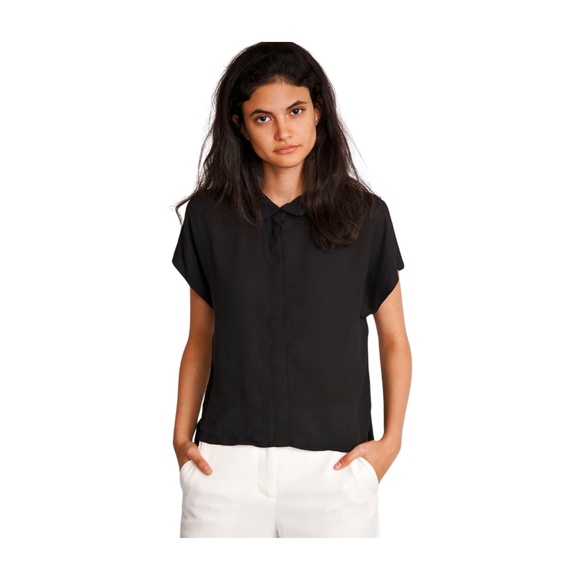 Lemon Avenue Tops - Lemon Avenue, Black Collard Button Down Blouse